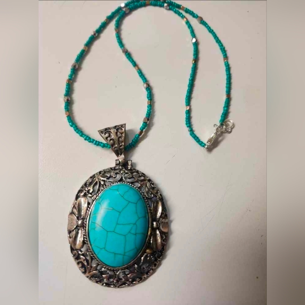 Turquoise and Silver Pendant Necklace